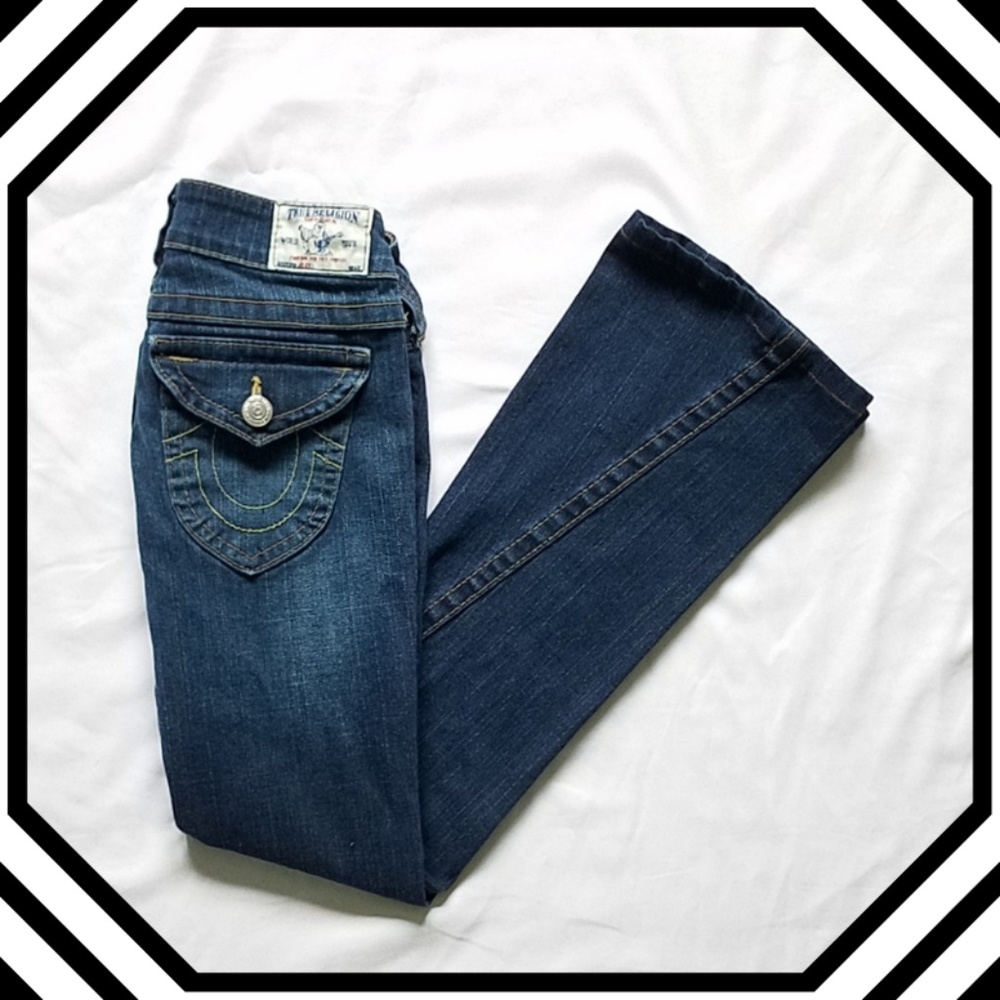 True Religion Dark Wash Low Rise Joey Flare Jeans